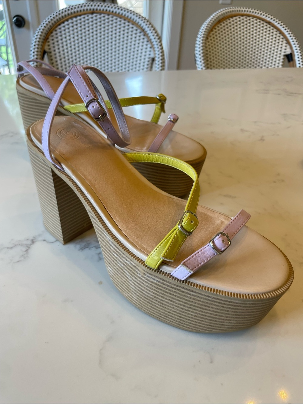 Urban Outfitters Eliza Strappy Platform Block Heel Sandals in Lime and Lavender
